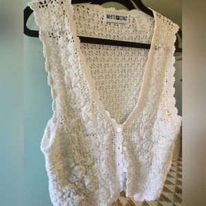 90s vintage white stag crochet vest